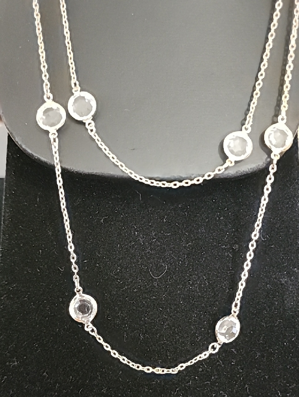 Gold Tone Crystal Station Long Necklace - White